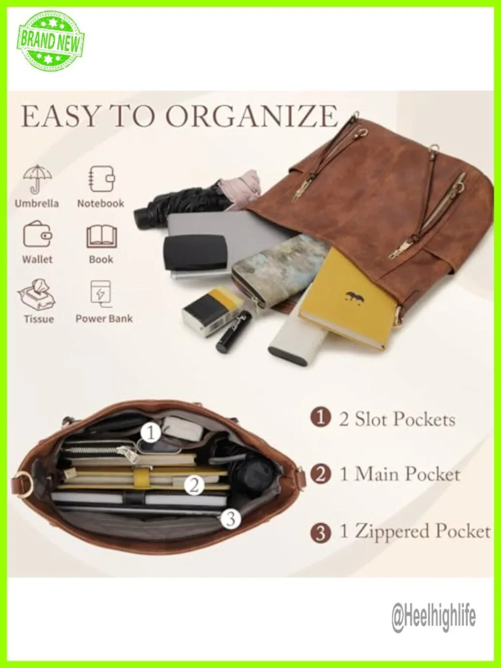 PU Leather Hobo Bag Crossbody Shoulder Tote Work Travel Purse